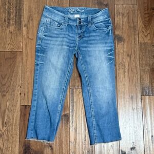 Ariya Jeans Womens Medium Wash Cropped Capri Denim Pants Raw Hem Size 6